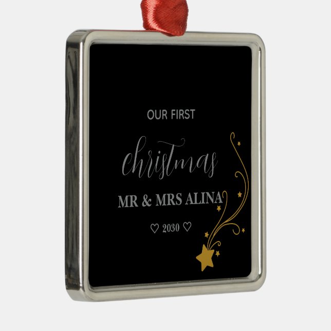 Ornamento De Metal Create Your Own Our First Christmas Married (Direito )