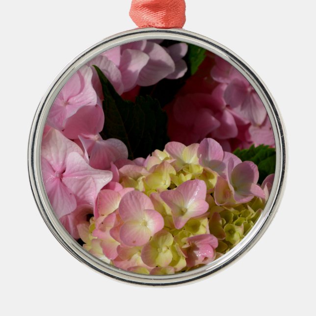 Ornamento De Metal Creme cor-de-rosa Hydrangeas amarelas cor-de-rosa  (Frente)