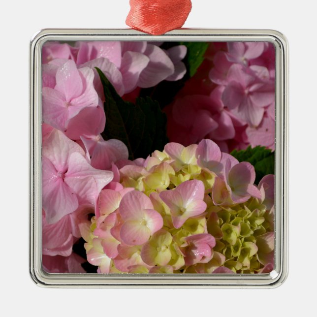 Ornamento De Metal Creme cor-de-rosa Hydrangeas amarelas cor-de-rosa  (Frente)