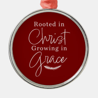 Ornamento De Metal Crescendo em Graça Vermelho e Branco Redondo Natal