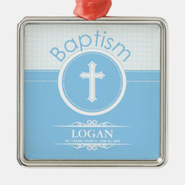 Ornamento De Metal Criança Azul e Personalizável do Batismo de Deus