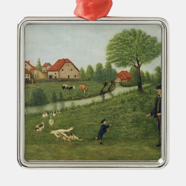 Ornamento De Metal Criança com gansos (Frente)