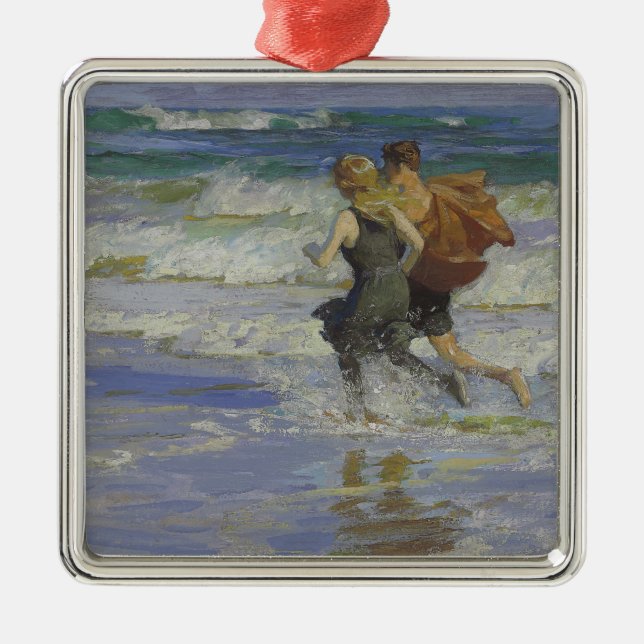 Ornamento De Metal Crianças na praia (por Edward Henry Potthast) (Frente)