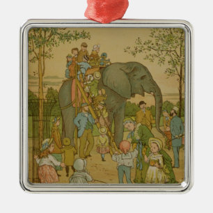 Ornamento De Metal Crianças que montam no elefante (litho)