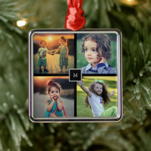 Ornamento De Metal Crie seu próprio colagem de fotos da família monog