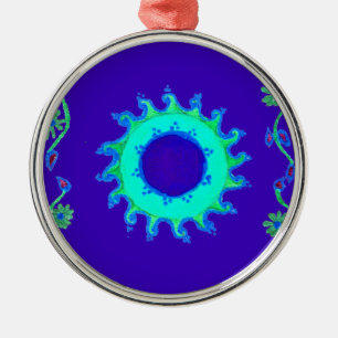 Ornamento De Metal Crie sua própria Arte Floral Azul Iridescente