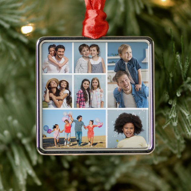 Ornamento De Metal Crie sua própria colagem de fotos 7 (Árvore)