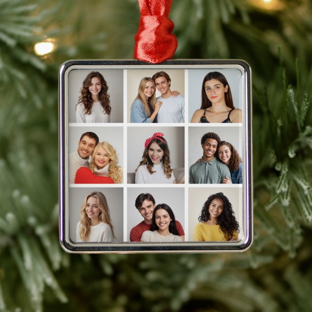 Ornamento De Metal Crie sua própria colagem de fotos de 9 (Árvore)