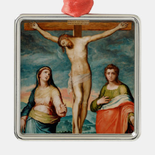 Ornamento De Metal Cristo na cruz com santos