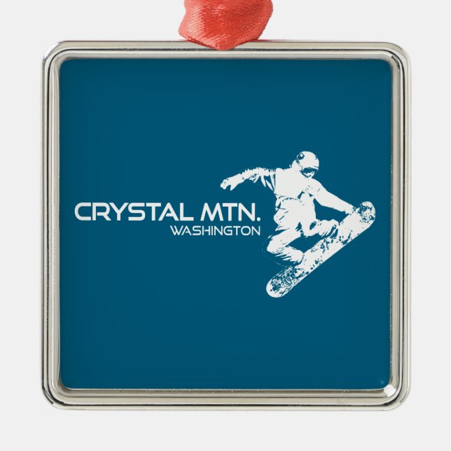 Ornamento De Metal Crystal Mountain Washington Snowboarder (Frente)