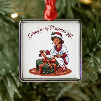 Ornamento De Metal Cuidar é meu presente de Natal Enfermeira