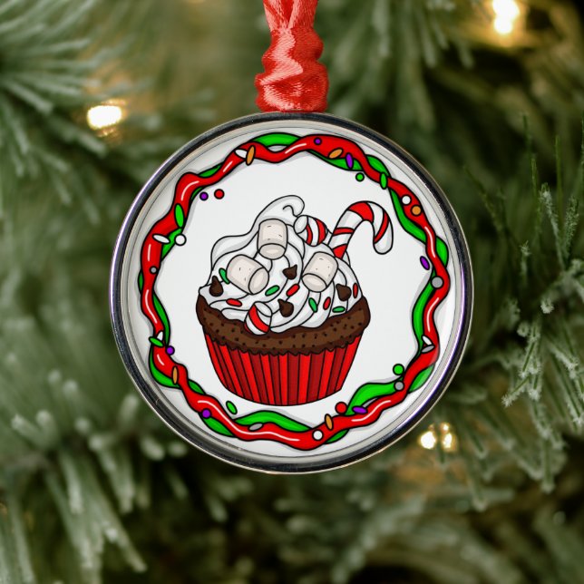 Ornamento De Metal \Cupcake de Natal com Canas Doces (Árvore)