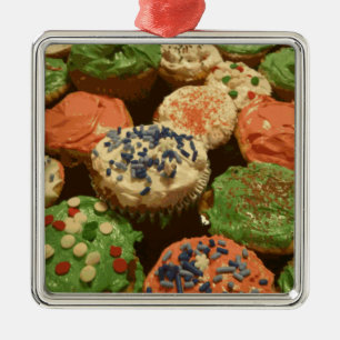 Ornamento De Metal Cupcakes de Natal com Sprinkles