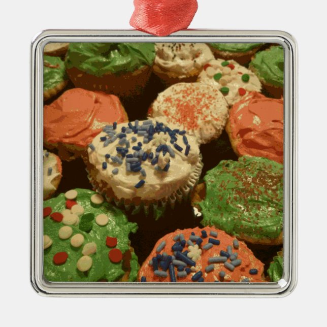 Ornamento De Metal Cupcakes de Natal com Sprinkles (Frente)
