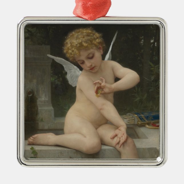 Ornamento De Metal Cupido com borboleta (por Bouguereau) (Frente)