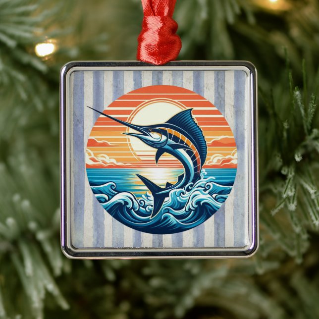 Ornamento De Metal Custom Coastal/nautical/beach marlin sunset (Árvore)