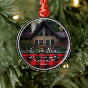 Ornamento De Metal Custom House Photo First Xmas New Home Family Name