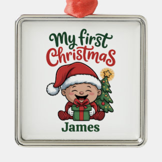Ornamento De Metal Custom Name Baby’s First Christmas
