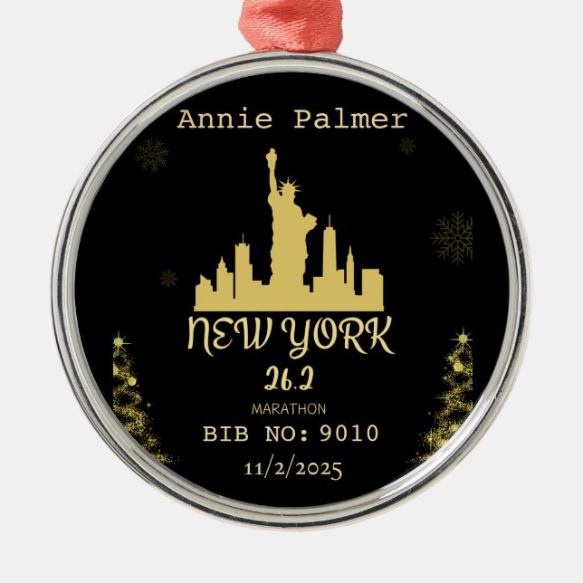 Ornamento De Metal Custom New York Marathon Finisher Gift (Frente)