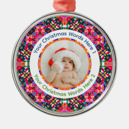 Ornamento De Metal Custom Photo Merry Christmas Modern Colorful