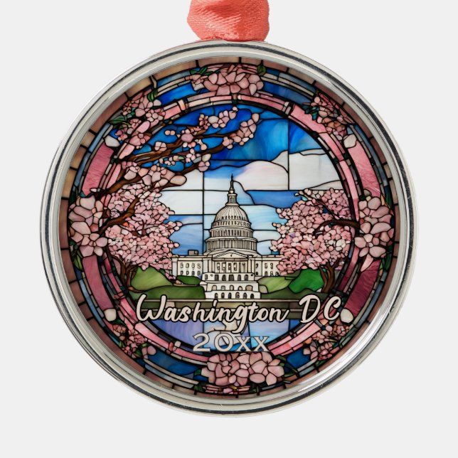 Ornamento De Metal Custom Washington DC Dated Cherry Blossom  (Frente)