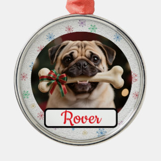 Ornamento De Metal Customisable Dog And Bone Pet Owner's Round Xmas