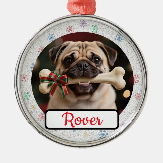 Ornamento De Metal Customisable Dog And Bone Pet Owner's Round Xmas (Frente)