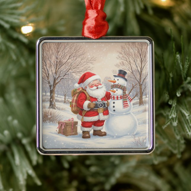 Ornamento De Metal Customize Cute Santa Photographer (Árvore)