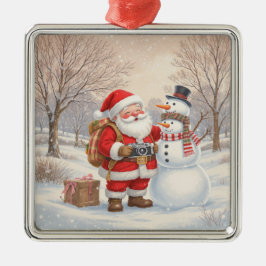 Ornamento De Metal Customize Cute Santa Photographer