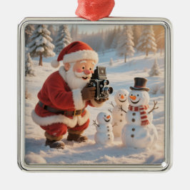 Ornamento De Metal Customize Cute Santa Photographer