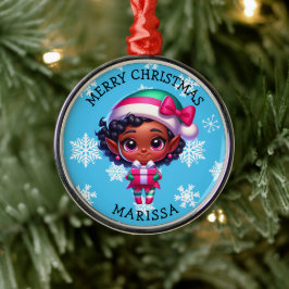 Ornamento De Metal Cute Anime Elf of Color Personalized Christmas