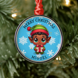 Ornamento De Metal Cute Anime Elf of Color Personalized Christmas