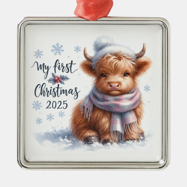 ORNAMENTO DE METAL CUTE BABY HIGHLAND COW FOR MY FIRST CHRISTMAS (Frente)