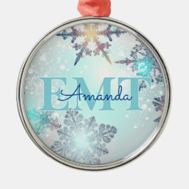 Ornamento De Metal Cute EMT Ice Blue Snowflake Personalized Name 