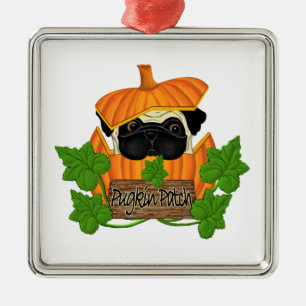 Ornamento De Metal Cute Halloween Fall Pug Pugkin Pumpkin Patch
