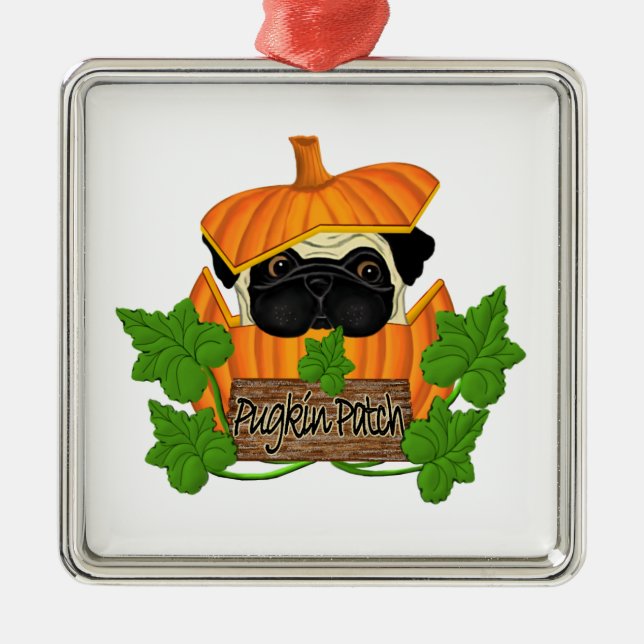 Ornamento De Metal Cute Halloween Fall Pug Pugkin Pumpkin Patch (Frente)