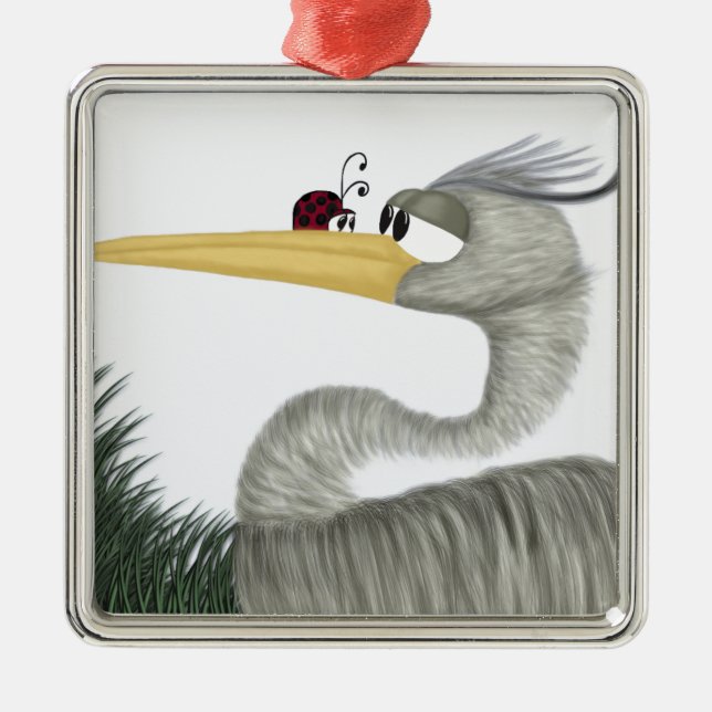 Ornamento De Metal Cute Heron e Ladybug (Frente)