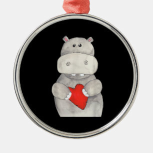 Ornamento De Metal Cute Hippo Hippopotamus Segurando Coração Love H
