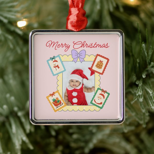 Ornamento De Metal Cute Holiday Keepsake with Festive Pastel Frames  (Árvore)