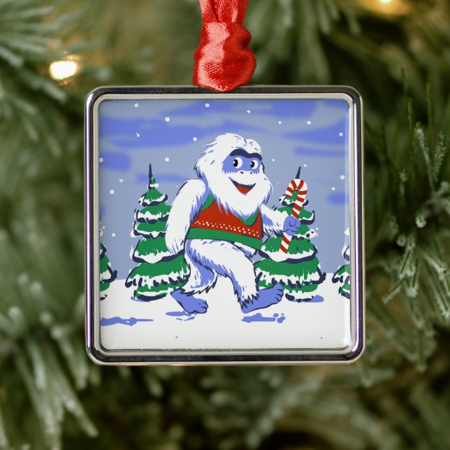 Ornamento De Metal Cute yeti christmas in forest (Árvore)