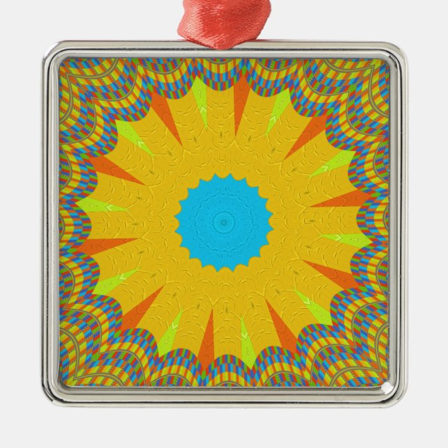 Ornamento De Metal Cyan e Dourada Mandala Art Impressão (Frente)