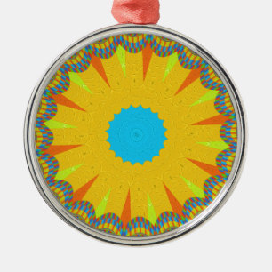 Ornamento De Metal Cyan e Dourada Mandala Art Impressão