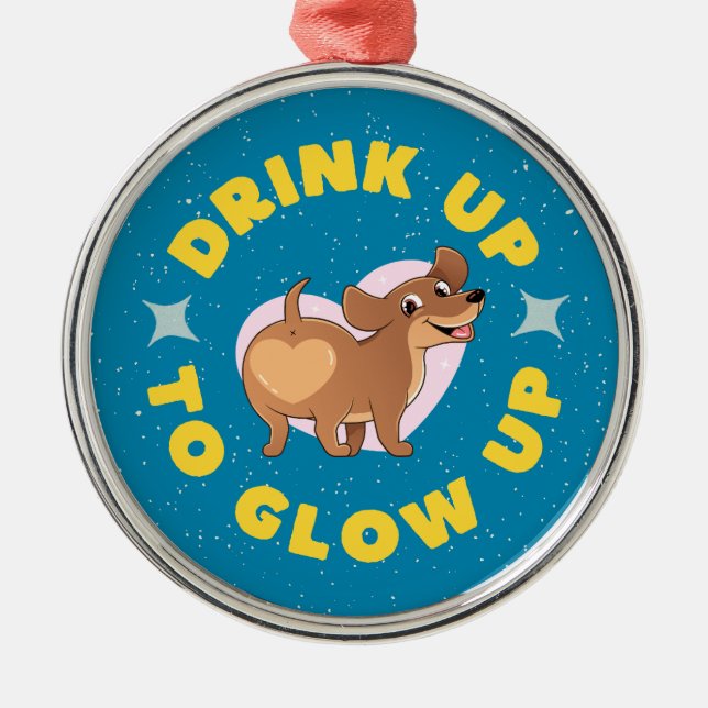 Ornamento De Metal Dachshund Beber Para Cima (Frente)