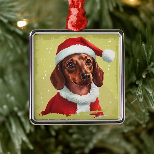 Ornamento De Metal Dachshund Com Roupa De Papai Noel - Natal 1 (Árvore)