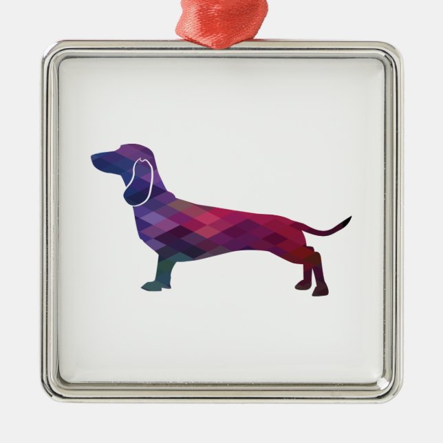 Ornamento De Metal Dachshund Dog Bree Silhouette Geo (Frente)