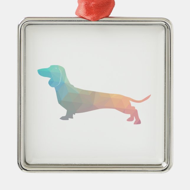Ornamento De Metal Dachshund Geométrico Pattern Silhouette (Frente)