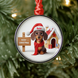 Ornamento De Metal Dachshund Puppy Animado