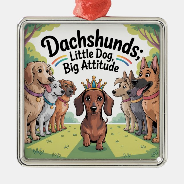 Ornamento De Metal Dachshunds Little Dog, Big Attitude (Frente)