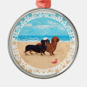 Ornamento De Metal Dachshunds na Praia