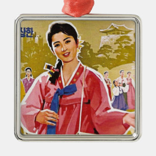 Ornamento De Metal Damas coreanas vestindo Hanbok